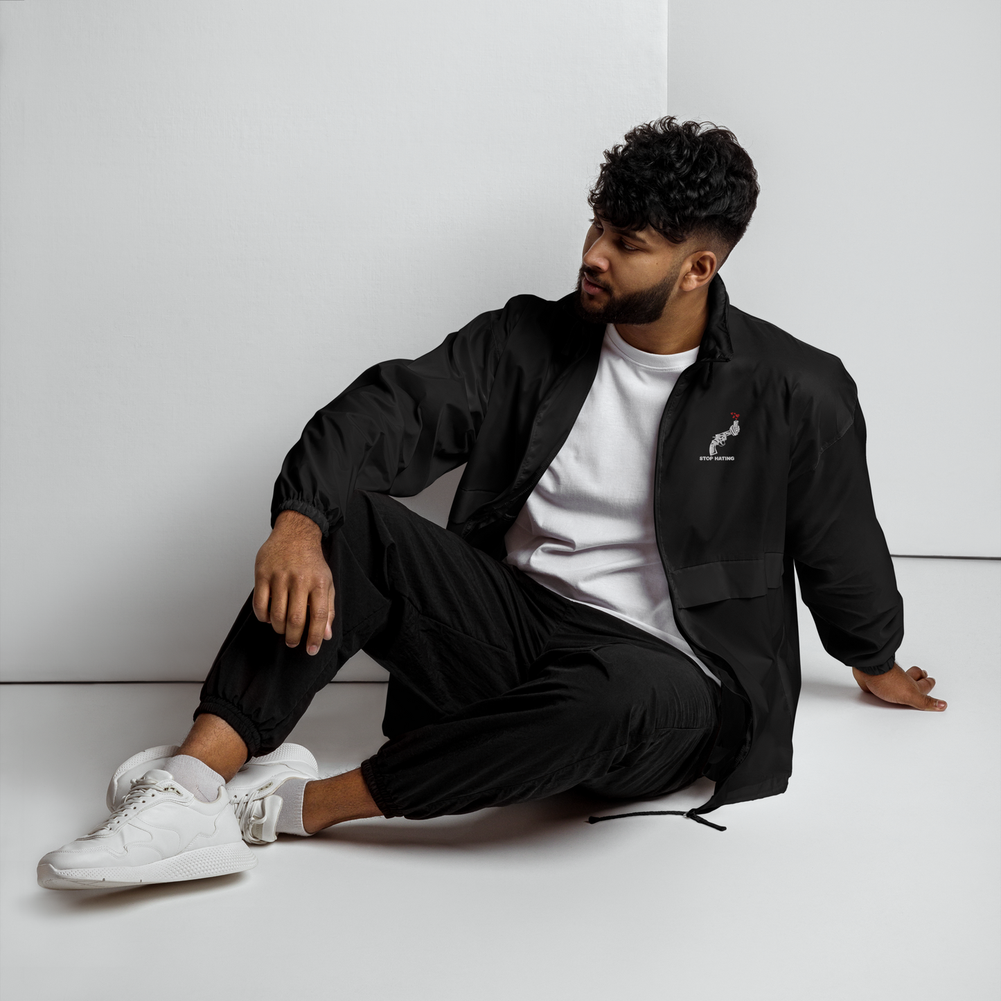 Basic-Unisex-Windbreaker STOP HATING - gestickt