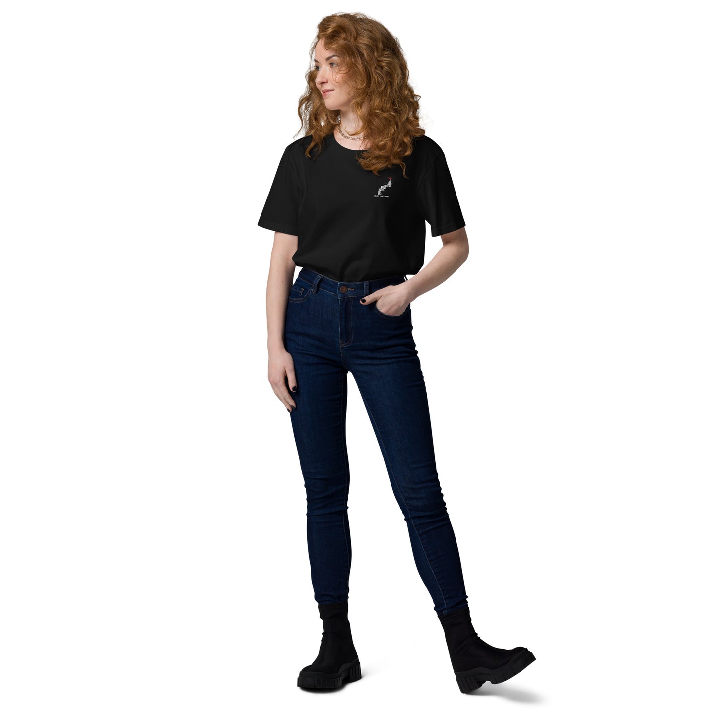 Unisex-Bio-Baumwoll-T-Shirt STOP HATING - gestickt