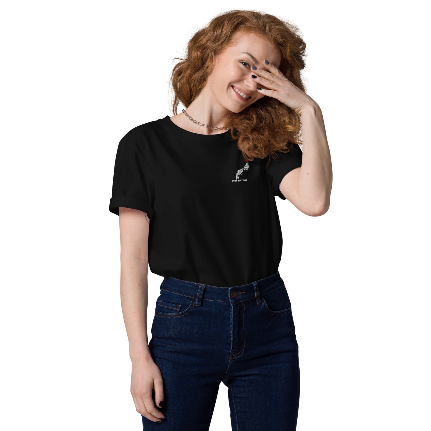 Unisex-Bio-Baumwoll-T-Shirt STOP HATING - gestickt