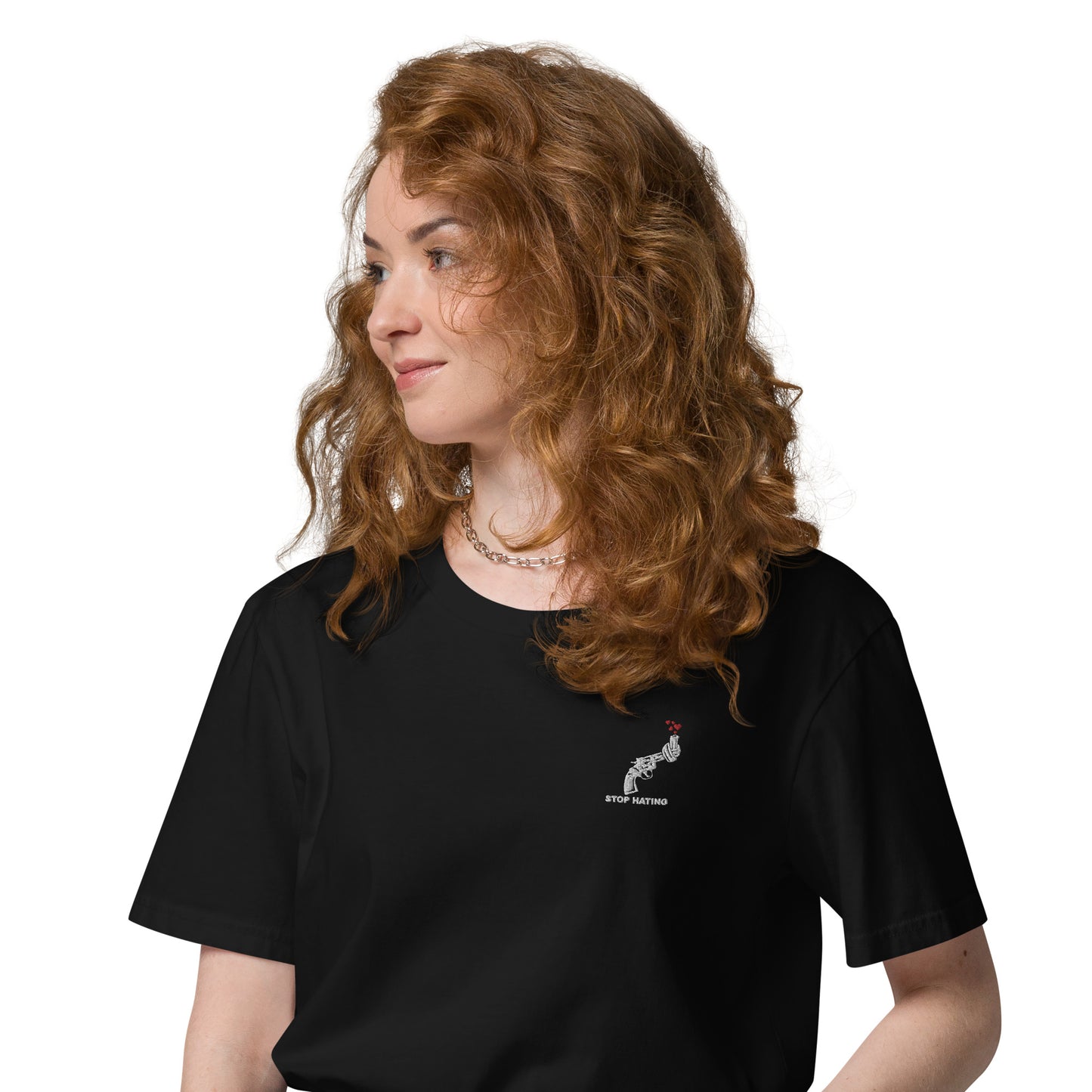 Unisex-Bio-Baumwoll-T-Shirt STOP HATING - gestickt